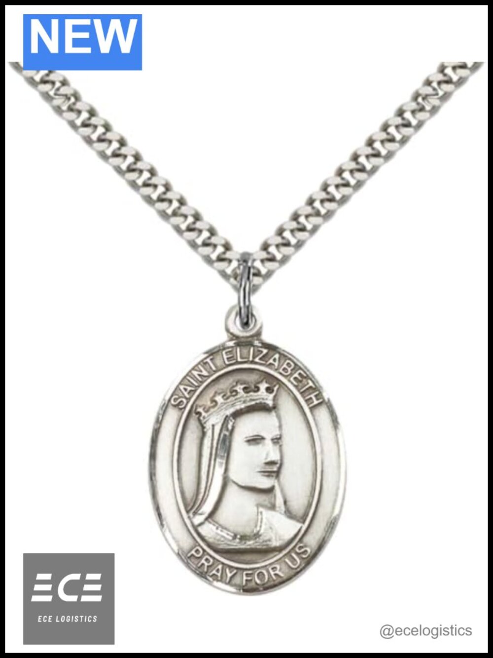 Sterling Silver Saint Elizabeth of Hungary Medal Pendant Necklace